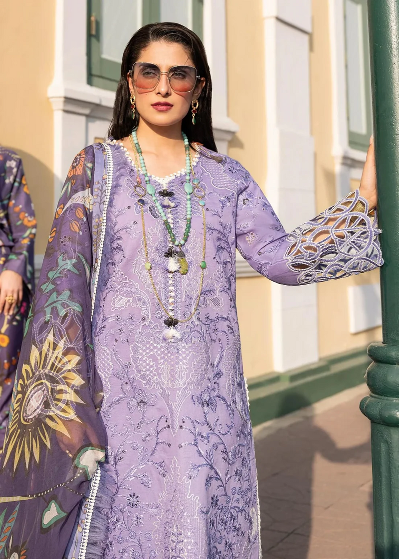 MUSHQ- UNSTITCHED 3PC LAWN EMBROIDERED SHIRT WITH MONARK PRINTED DUPATTA & TROUSER-3551