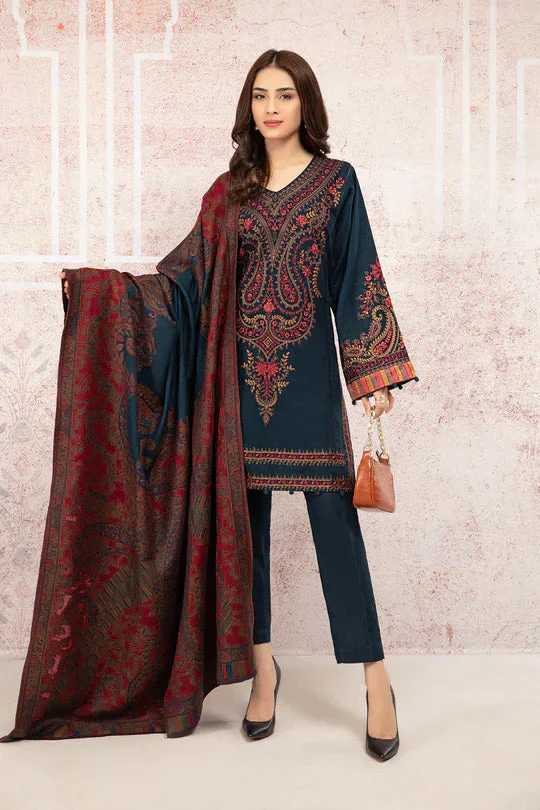 MARIA B - 3PC LAWN EMBROIDRED SHIRT WITH MONARK PRINT DUPATTA AND TROUSER-3555