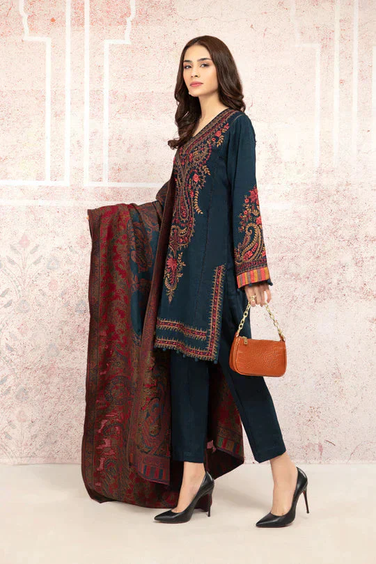 MARIA B - 3PC LAWN EMBROIDRED SHIRT WITH MONARK PRINT DUPATTA AND TROUSER-3555