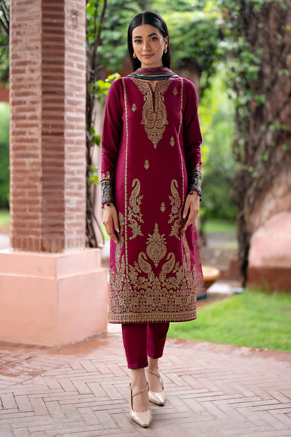 JAZMIN-3PC UNSTITCHED LAWN EMBROIDERED SHIRT WITH MONARK PRINT DUPATTA AND TROUSER-3560