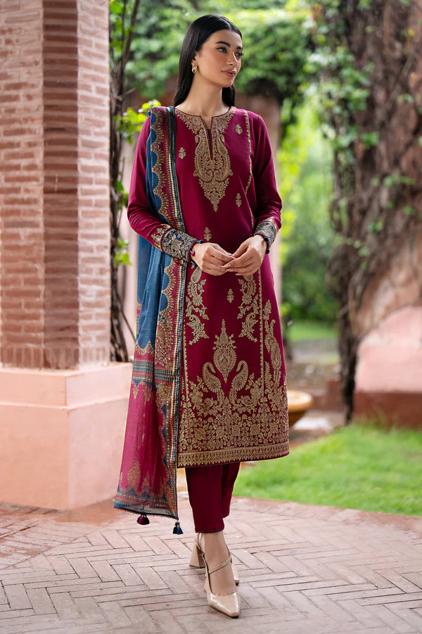 JAZMIN-3PC UNSTITCHED LAWN EMBROIDERED SHIRT WITH MONARK PRINT DUPATTA AND TROUSER-3560