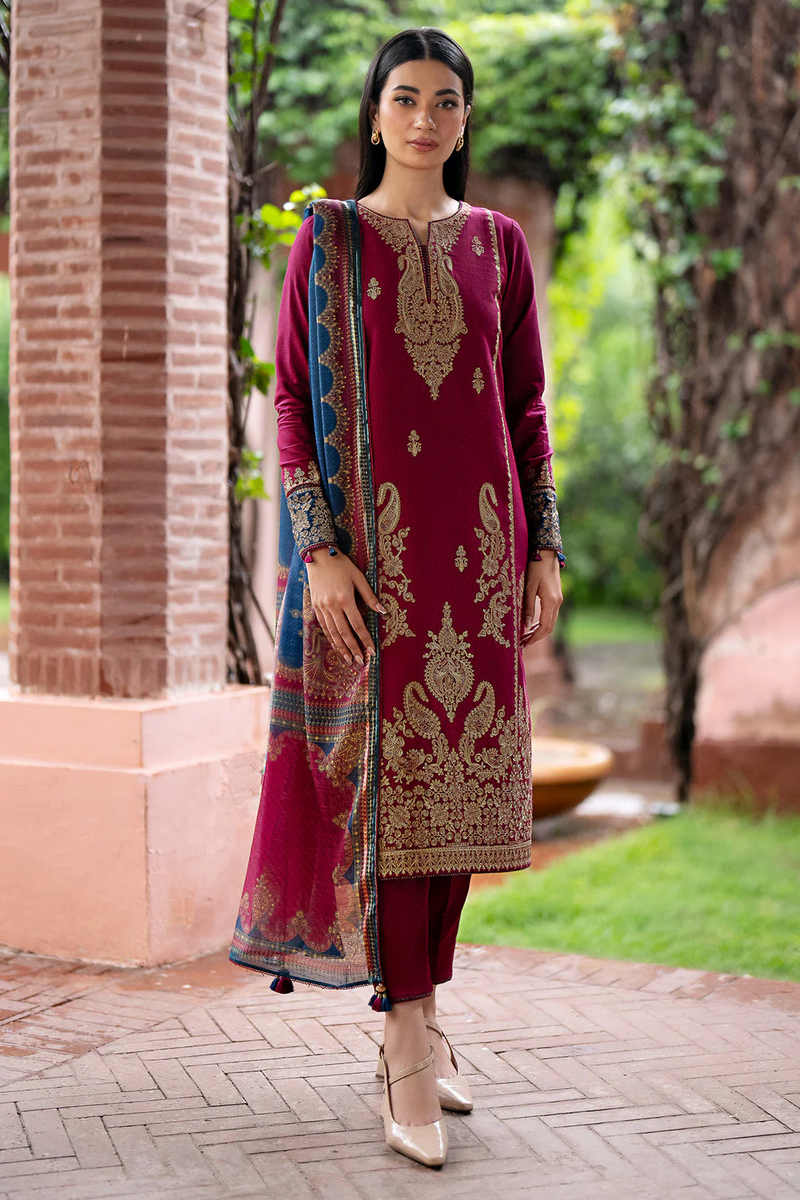 JAZMIN-3PC UNSTITCHED LAWN EMBROIDERED SHIRT WITH MONARK PRINT DUPATTA AND TROUSER-3560