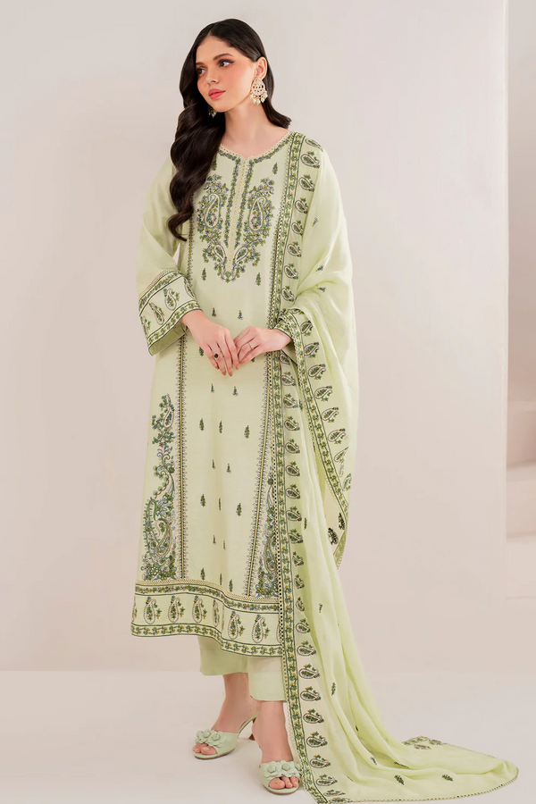 GARNET-3PC UNSTITCEHD LAWN EMBROIDERED SHIRT WITH LAWN EMBROIDERED DUPATTA AND LAWN TROUSER-3565