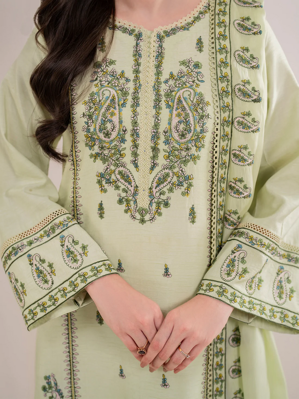GARNET-3PC UNSTITCEHD LAWN EMBROIDERED SHIRT WITH LAWN EMBROIDERED DUPATTA AND LAWN TROUSER-3565