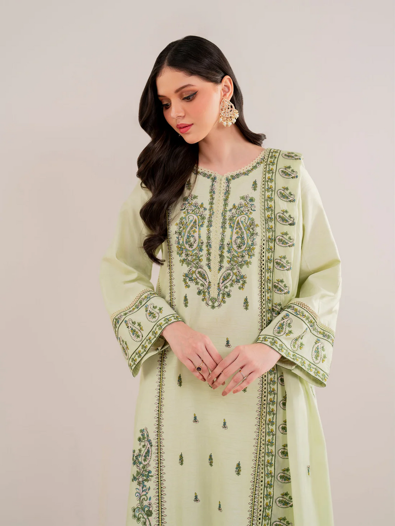 GARNET-3PC UNSTITCEHD LAWN EMBROIDERED SHIRT WITH LAWN EMBROIDERED DUPATTA AND LAWN TROUSER-3565