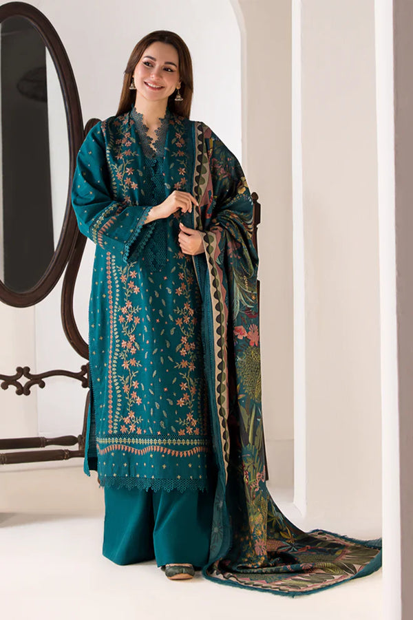 SOBIA NAZIR- UNSTITCHED 3PC LAWN EMBROIDERED SHIRT WITH MONARK PRINTED DUPATTA AND TROUSER-3569