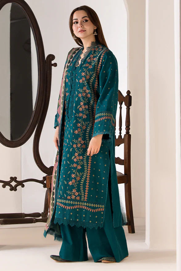 SOBIA NAZIR- UNSTITCHED 3PC LAWN EMBROIDERED SHIRT WITH MONARK PRINTED DUPATTA AND TROUSER-3569