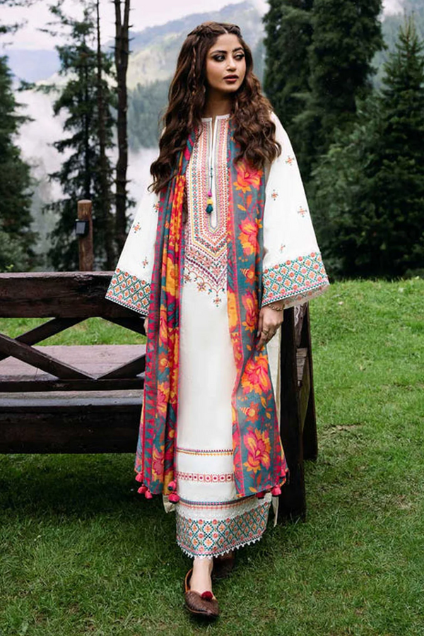 SAPPHIRE - UNSTITCHED 3PC LAWN EMBROIDERED SHIRT WITH MONARK PRINT DUPATTA AND LAWN TROUSER - 3573