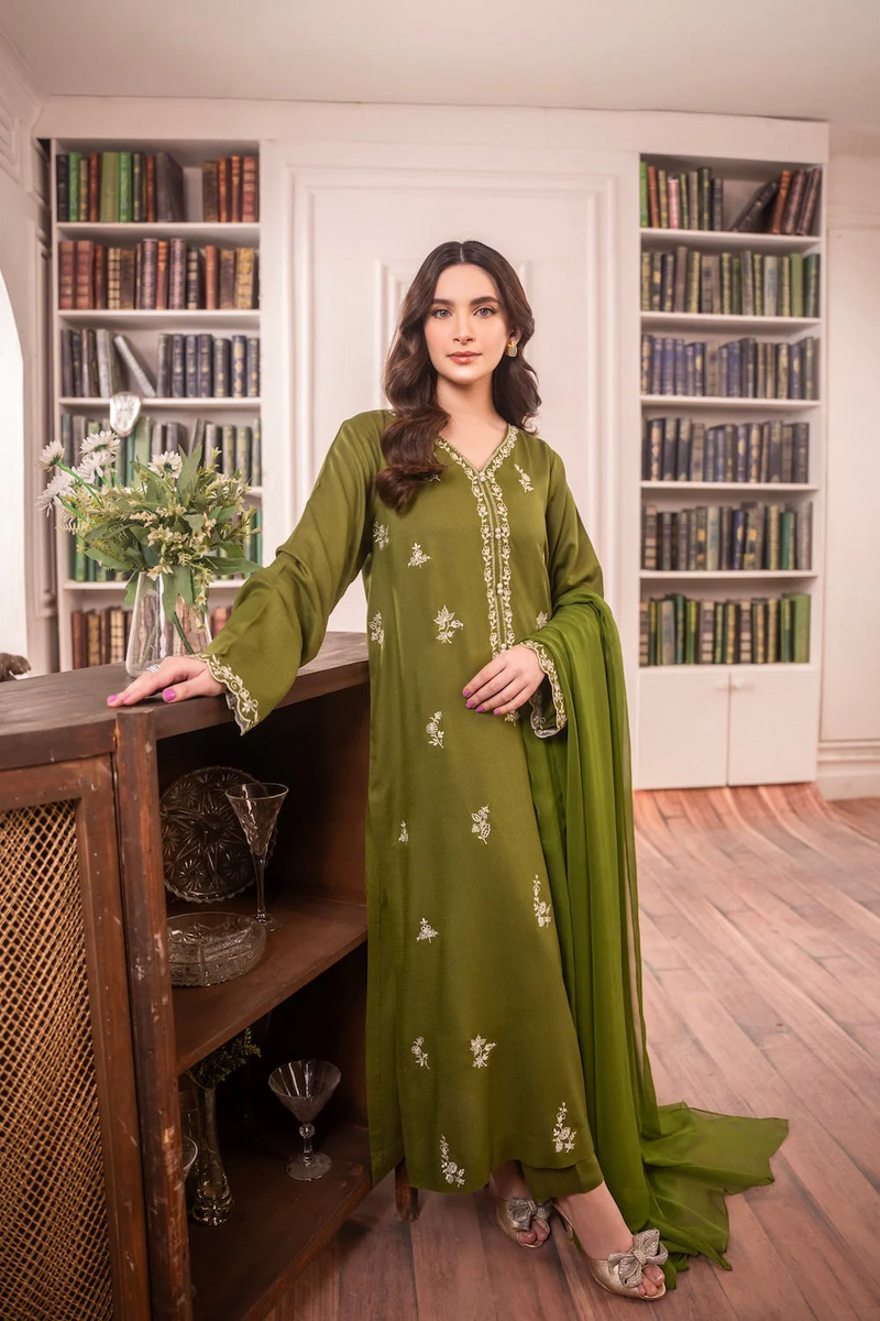 ASIM JOFA - 3PC UNSTITCHED LAWN EMBROIDERED SHIRT WITH BAMBER CHIFFON DUPATTA AND LAWN TROUSER - 3575
