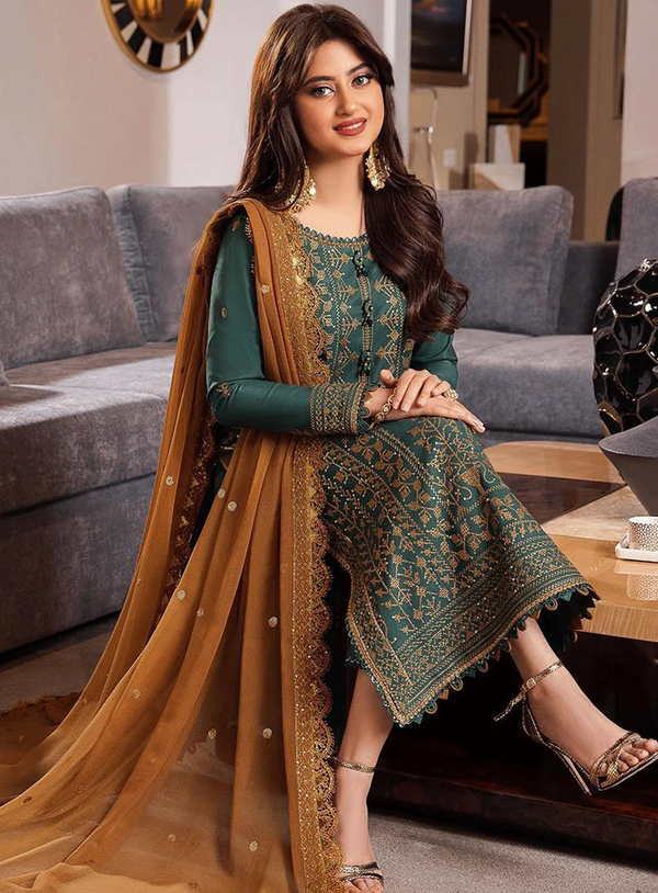 ASIM JOFA - UNSTITCHED 3PC LAWN EMBROIDERED WITH BAMBER CHIFFON EMBROIDERED DUPATTA - 3585