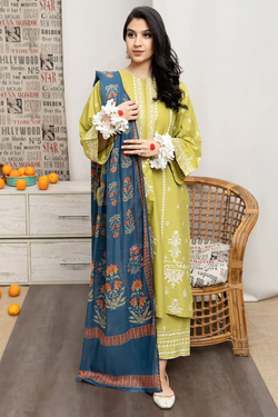 URGE - 3PC UNSTITCEHD LAWN EMBROIDERED SHIRT WITH MONARK PRINTED DUPATTA AND EMB TROUSER-3600
