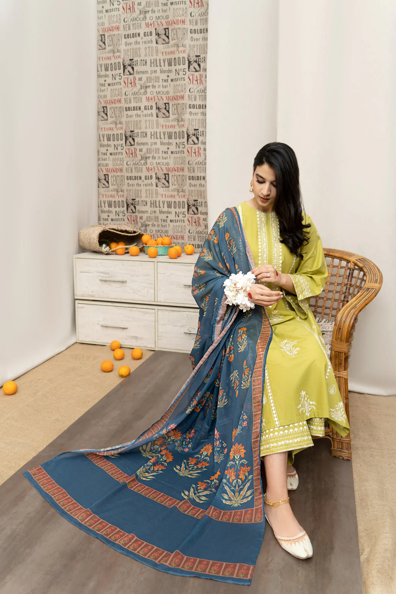 URGE - 3PC UNSTITCEHD LAWN EMBROIDERED SHIRT WITH MONARK PRINTED DUPATTA AND EMB TROUSER-3600
