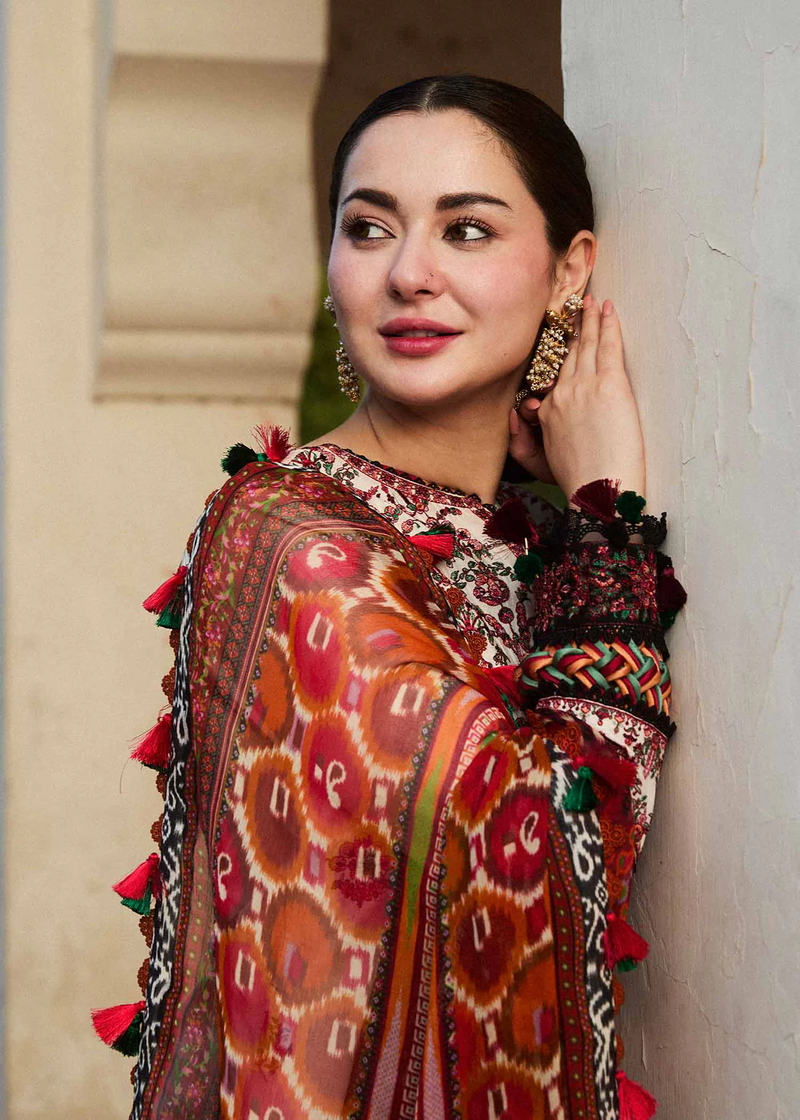 HUSSAIN REHAR - UNSTITCHED 3PC LAWN EMBROIDERED SHIRT WITH MONARK PRINT DUPATTA & TROUSER - 3602