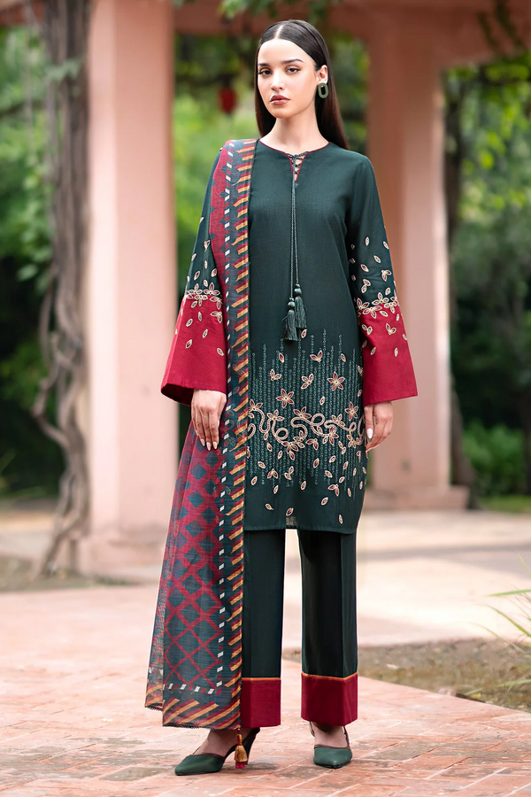 JAZMIN-3PC UNSTITCHED LAWN EMBROIDRED SHIRT WITH MONARK PRINT DUPATTA AND TROUSER-3605
