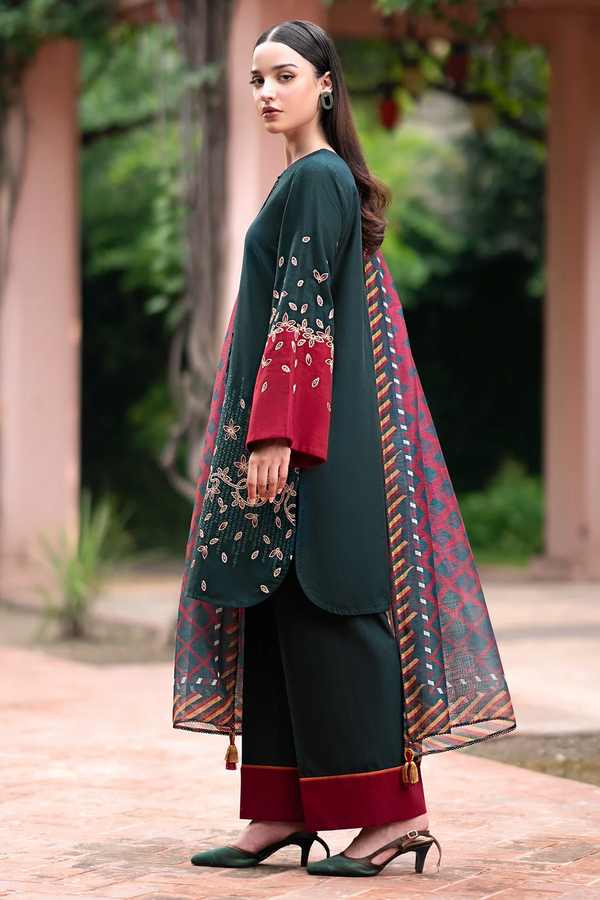 JAZMIN-3PC UNSTITCHED LAWN EMBROIDRED SHIRT WITH MONARK PRINT DUPATTA AND TROUSER-3605