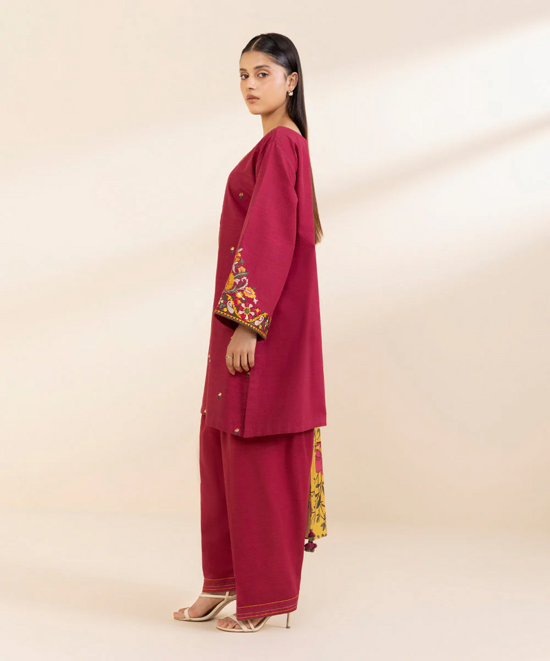 SAPPHIRE - UNSTITCHED 3PC LAWN EMBROIDERED SHIRT WITH MONARK PRINT DUPATTA AND TROUSER-3607