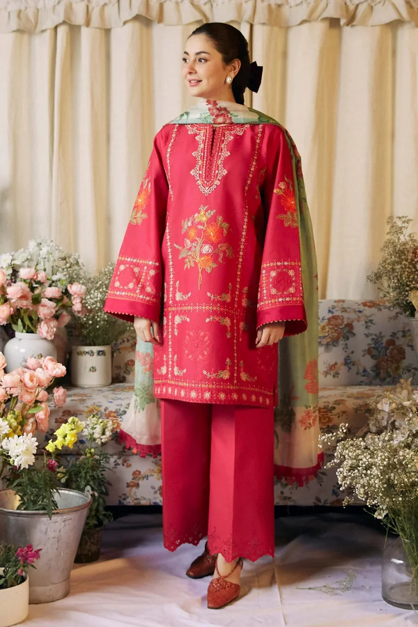 ZARA SHAHJAHAN - UNSTITCHED 3PC LAWN EMBROIDERED SHIRT WITH MONARK PRINTED DUPATTA AND TROUSER - 3612