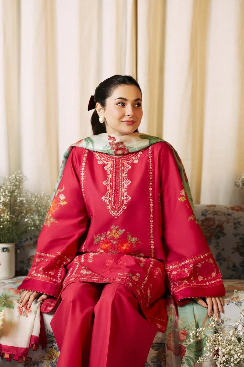 ZARA SHAHJAHAN - UNSTITCHED 3PC LAWN EMBROIDERED SHIRT WITH MONARK PRINTED DUPATTA AND TROUSER - 3612