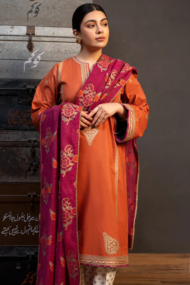 AISLING.3PC UNSTITCEHD LAWN EMBROIDERED SHIRT WITH MONARK PRINT DUPATTA AND TROUSER-3626