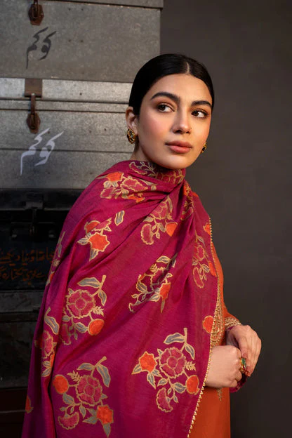 AISLING.3PC UNSTITCEHD LAWN EMBROIDERED SHIRT WITH MONARK PRINT DUPATTA AND TROUSER-3626