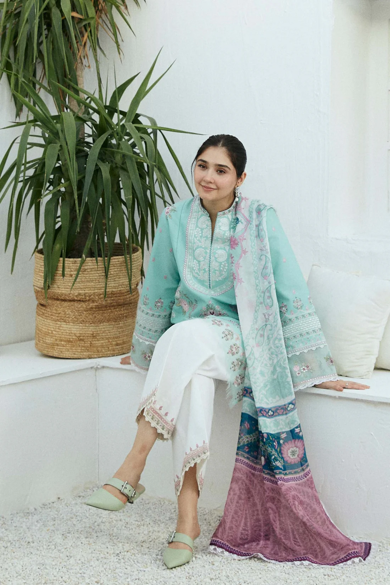 ZAHRA SHAHJAHAN- 3PC LAWN EMBROIDERED SHIRT WITH MONARK PRINT DUPATTA-3640