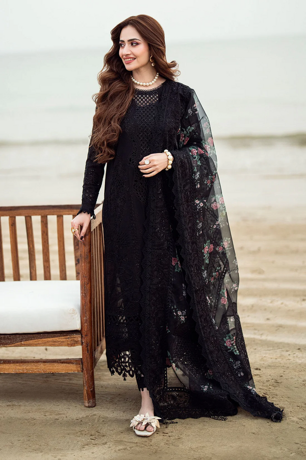 NUREH-3PC LAWN CHIKENKARI LASER EMBROIDERED SHIRT WITH ORGANZA EMBROIDERED PRINT DUPATTA - NS 3667