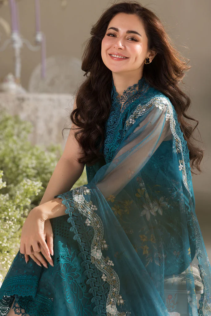 SOBIA NAZIR-3PC LAWN LASERCUT EMBROIDERED SHIRT WITH COTTON NET PRINT DUPATTA AND TROUSER - NS 3699