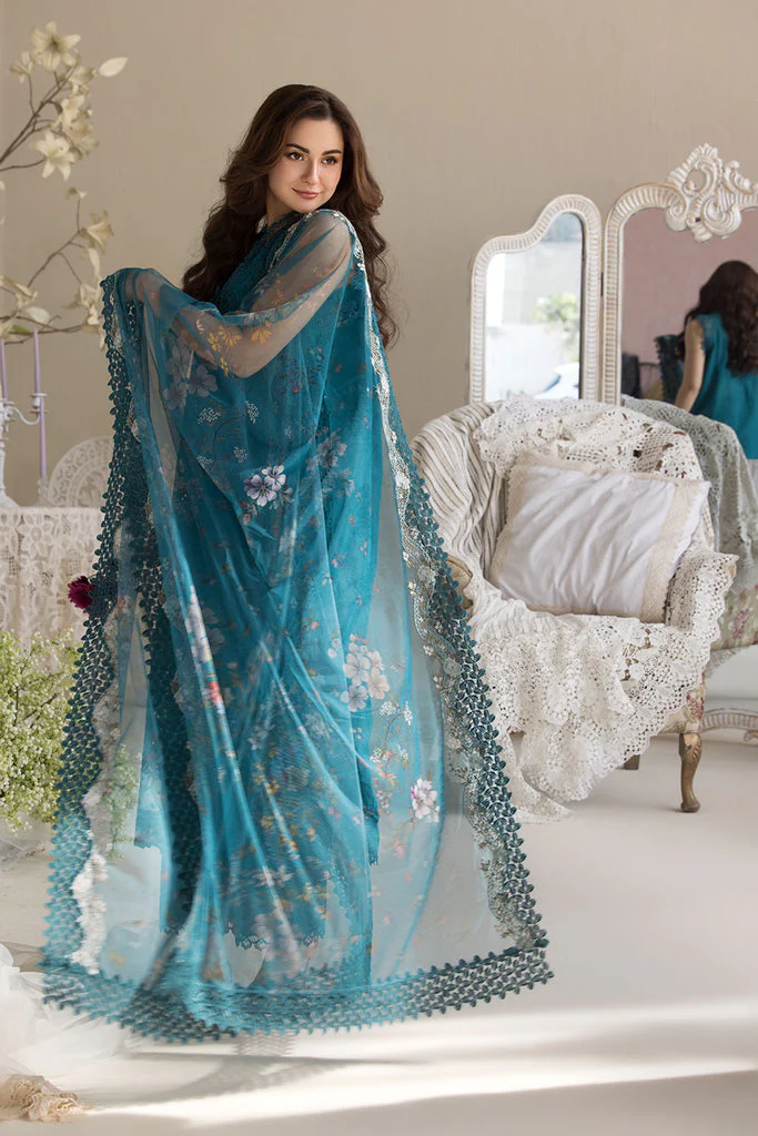 SOBIA NAZIR-3PC LAWN LASERCUT EMBROIDERED SHIRT WITH COTTON NET PRINT DUPATTA AND TROUSER - NS 3699