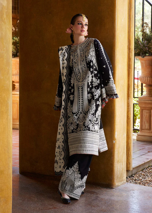 HUSSAIN REHAR-3PC DHANAK EMBROIDERED SHIRT WITH COTTON NET EMBROIDERED DUPATTA AND EMB TROUSER-14196