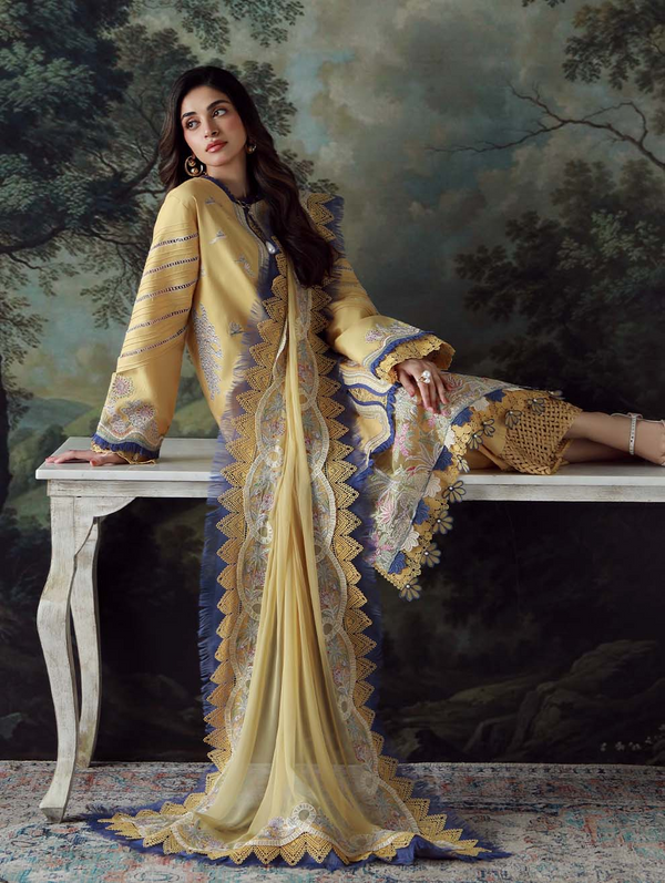 JADE - 3PC LAWN HEAVY EMBROIDERED SHIRT WITH CHIFFON EMBROIERED DUPATTA AND EMB TROUSER - 3802
