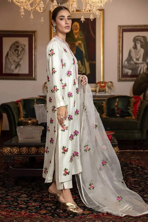 Silk 3PC Embroidered With Organza Embroidered Dupatta-11317
