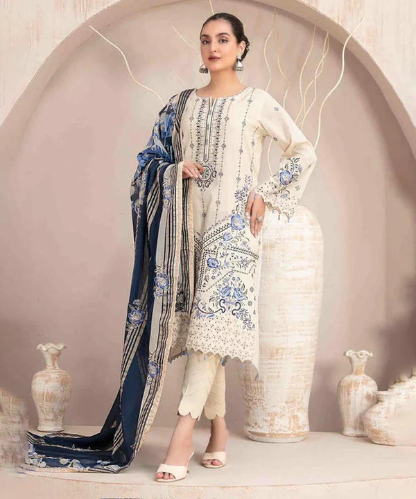 Maherooh - Dhanak-3PC Embroidered Shirt with Digital Printed Wool Shawl - NK 438