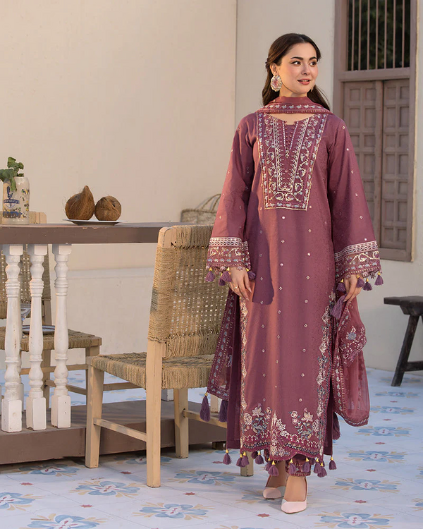 JADE-3PC DHANAK SEQUENCE EMBROIDERED SHIRT WITH CHIFFON EMBROIDERED DUPATTA AND TROUSER - 4087
