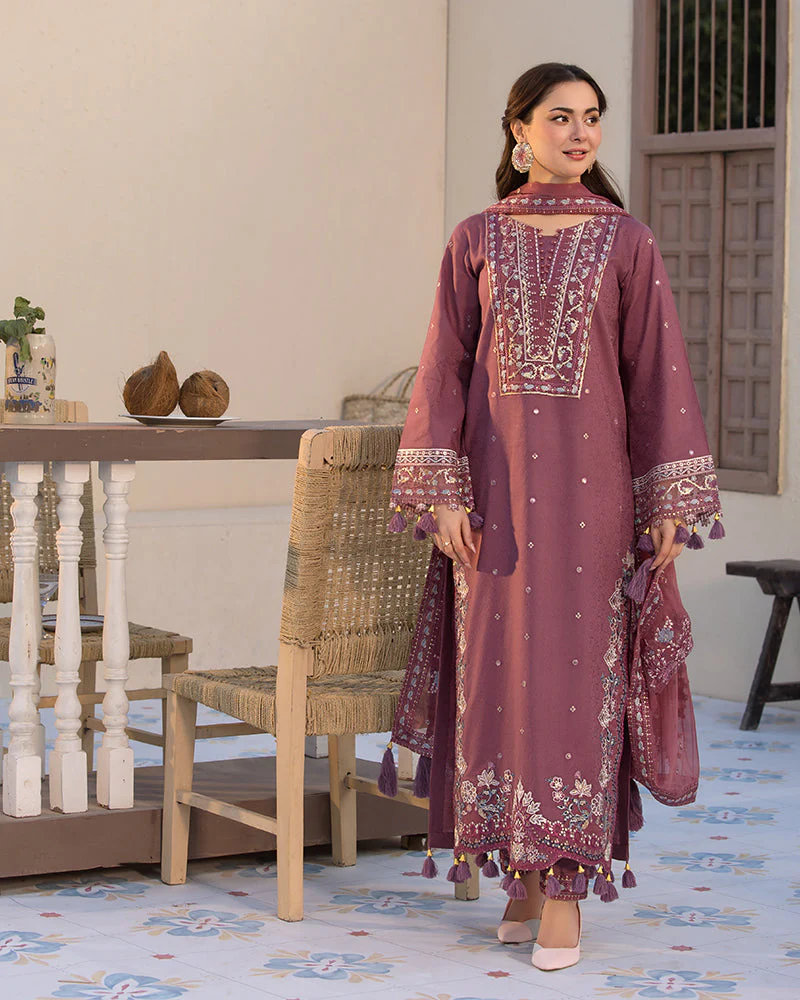 JADE-3PC DHANAK SEQUENCE EMBROIDERED SHIRT WITH CHIFFON EMBROIDERED DUPATTA AND TROUSER - 4087