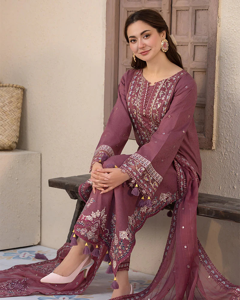 JADE-3PC DHANAK SEQUENCE EMBROIDERED SHIRT WITH CHIFFON EMBROIDERED DUPATTA AND TROUSER - 4087