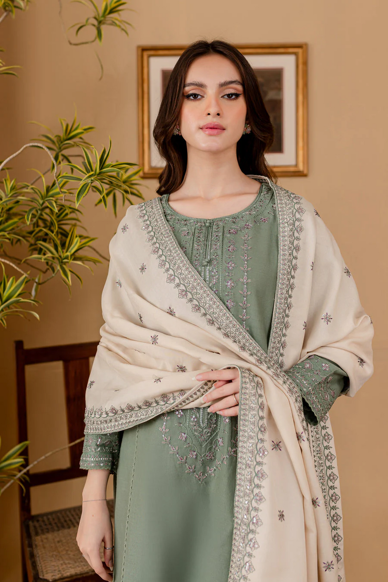 BATIK-3PC DHANAK EMBROIDERED SHIRT WITH DHANAK EMBROIDERED SHAWL AND TROUSER - 4011