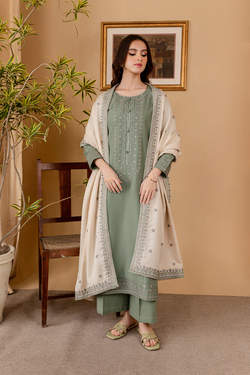 BATIK-3PC DHANAK EMBROIDERED SHIRT WITH DHANAK EMBROIDERED SHAWL AND TROUSER - 4011