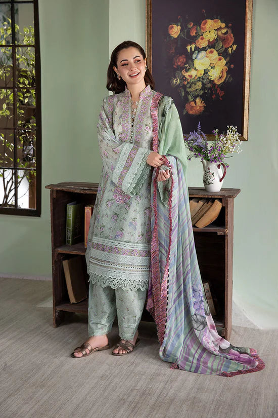 SOBIA NAZIR-3PC KARANDI PRINTED EMBROIDERED SHIRT WITH KARANDI PRINTED DUPATTA AND TROUSER-12564