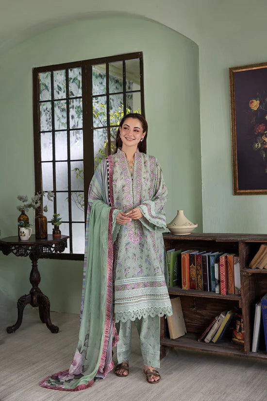SOBIA NAZIR-3PC KARANDI PRINTED EMBROIDERED SHIRT WITH KARANDI PRINTED DUPATTA AND TROUSER-12564
