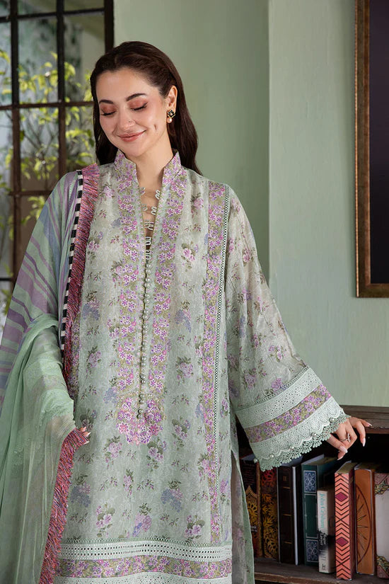 SOBIA NAZIR-3PC KARANDI PRINTED EMBROIDERED SHIRT WITH KARANDI PRINTED DUPATTA AND TROUSER-12564