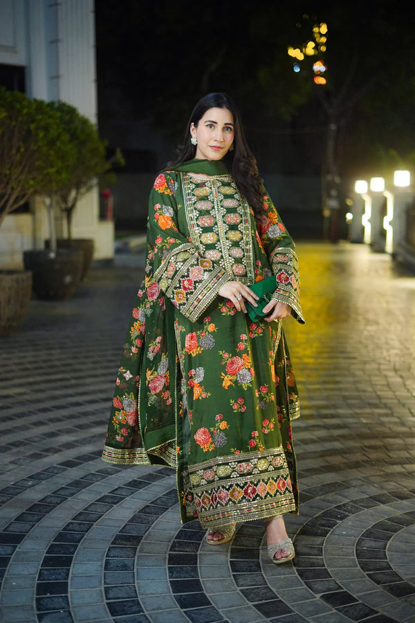 Niraksh Silk 3PC Embroidered Digital Printed- 1715