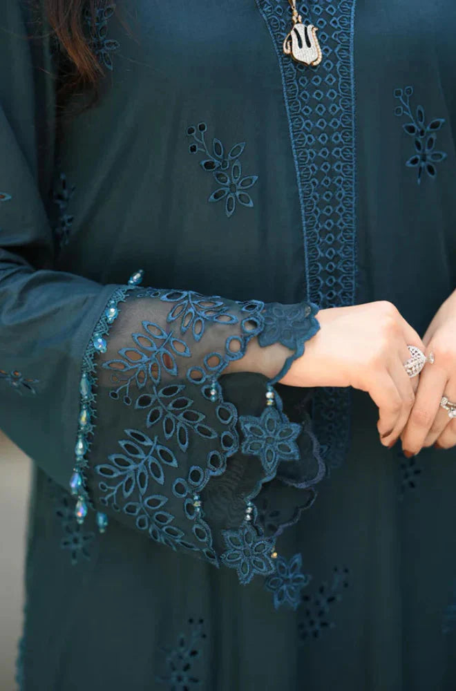 Libaas 3PC  Unstitched Dhanak Embroidered Shirt with Digital Printed Wool Shawl -13438