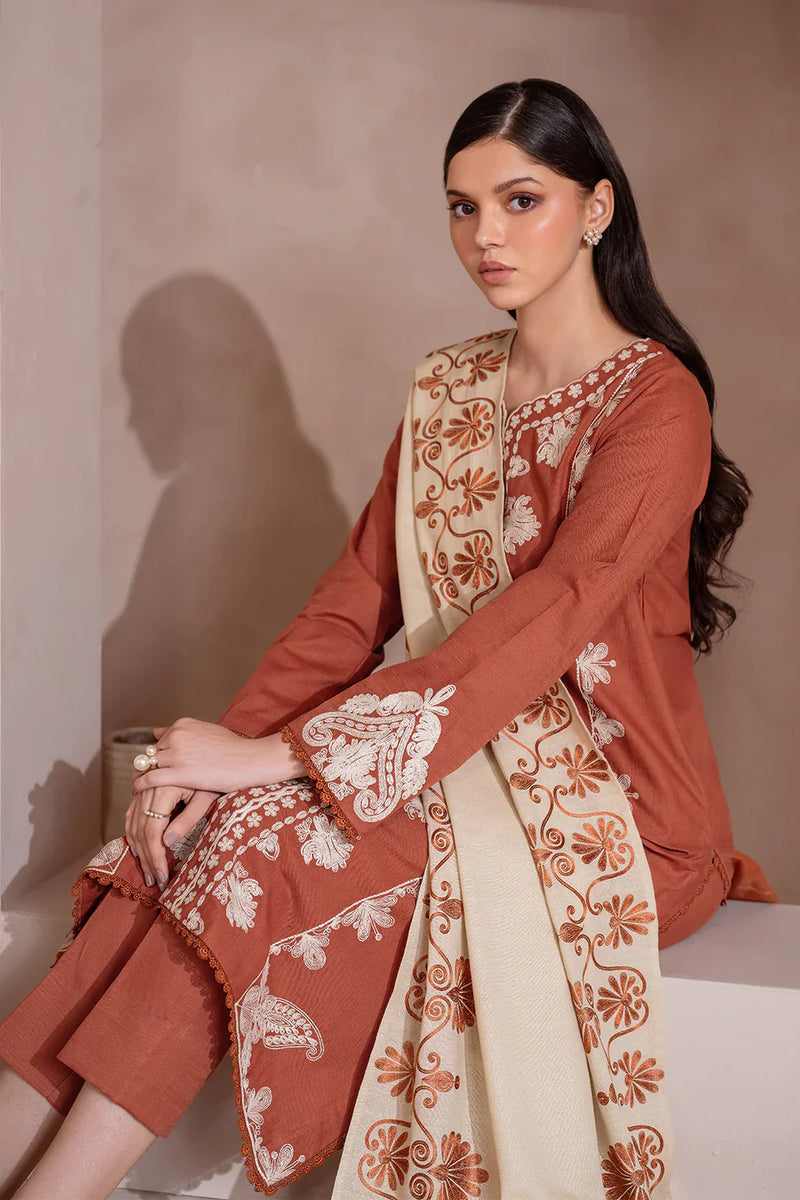 IZNIK- UNSTITCHED 3PC DHANAK EMBROIDERED WITH DHANAK EMBROIDERED SHAWL - 4246