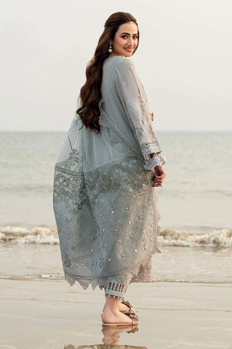 NUREH-3PC DHANAK LASER WORK EMBROIDERED SHIRT WITH KHADDI NET EMBROIDERED DUPATTA & TROUSER-4214