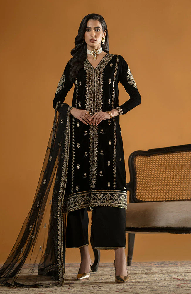 SERAN -VELVET 3PC- EMBROIDERED WORK SHIRT WITH ORGANZA HEAVY EMBROIDERED DUPATTA-9000 V