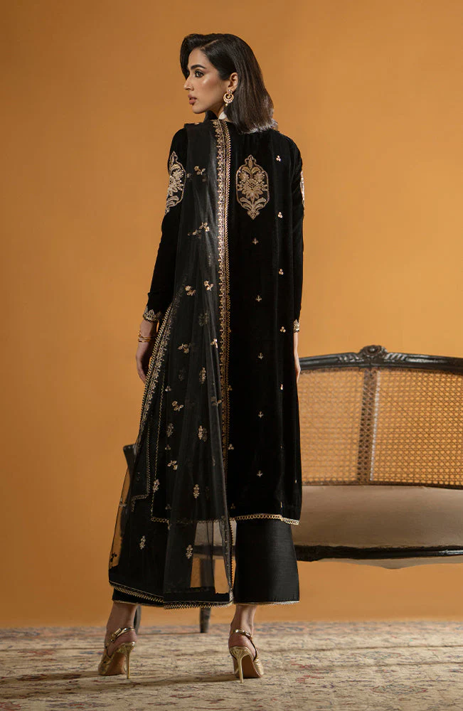 SERAN -VELVET 3PC- EMBROIDERED WORK SHIRT WITH ORGANZA HEAVY EMBROIDERED DUPATTA-9000 V