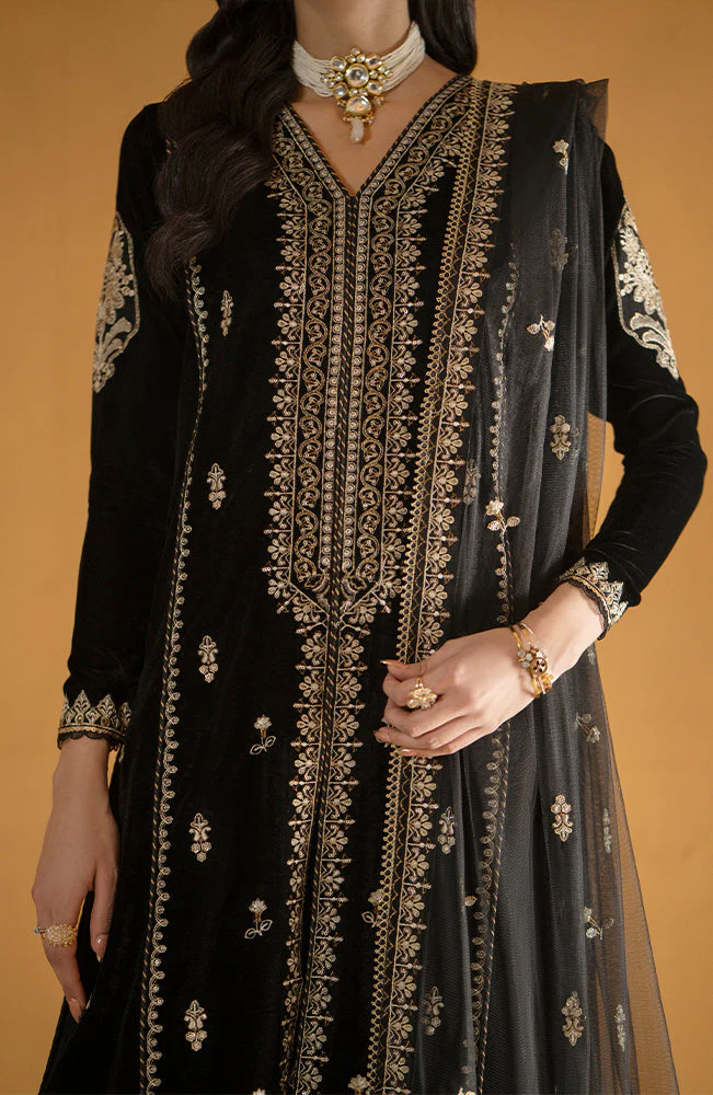 SERAN -VELVET 3PC- EMBROIDERED WORK SHIRT WITH ORGANZA HEAVY EMBROIDERED DUPATTA-9000 V