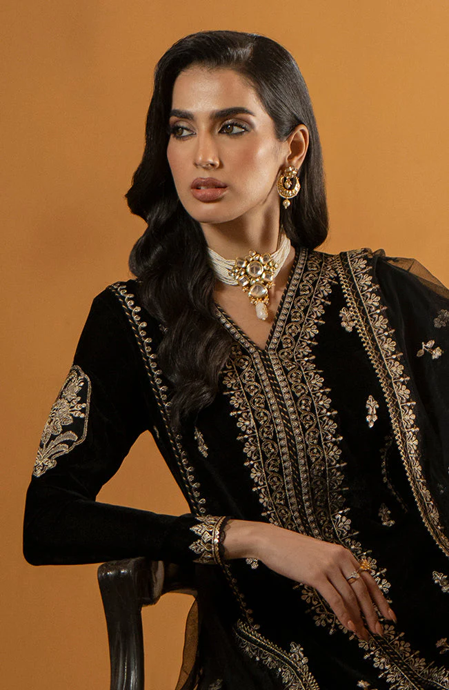 SERAN -VELVET 3PC- EMBROIDERED WORK SHIRT WITH ORGANZA HEAVY EMBROIDERED DUPATTA-9000 V