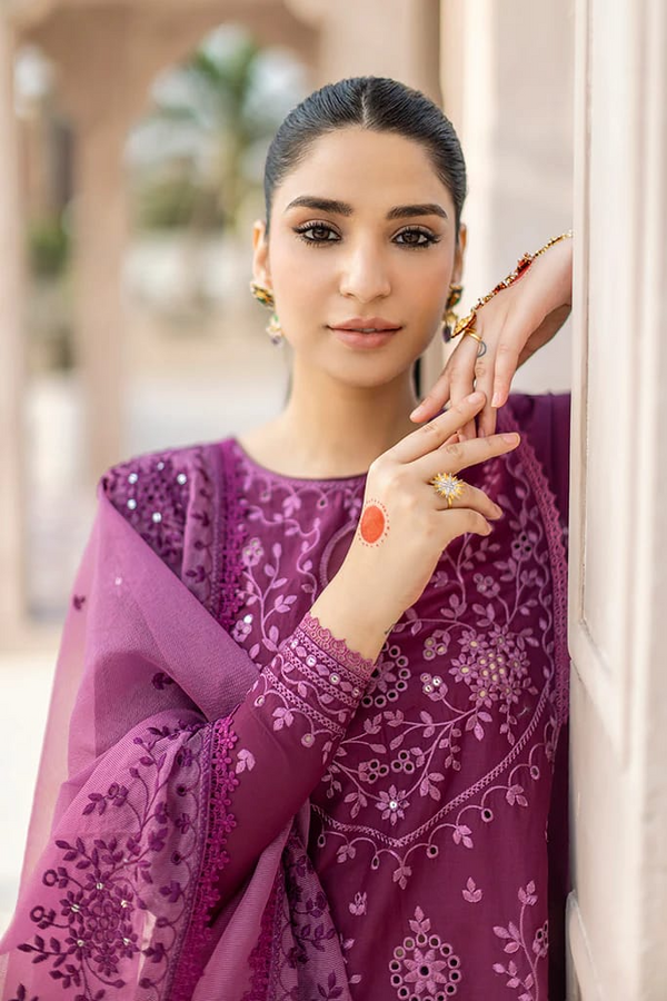 ASIM JOFA - 3PC UNSTITCHED LAWN HEAVY EMBROIDERED SHIRT WITH ORGANZA HEAVY EMBROIDERED DUPATTA - 3584