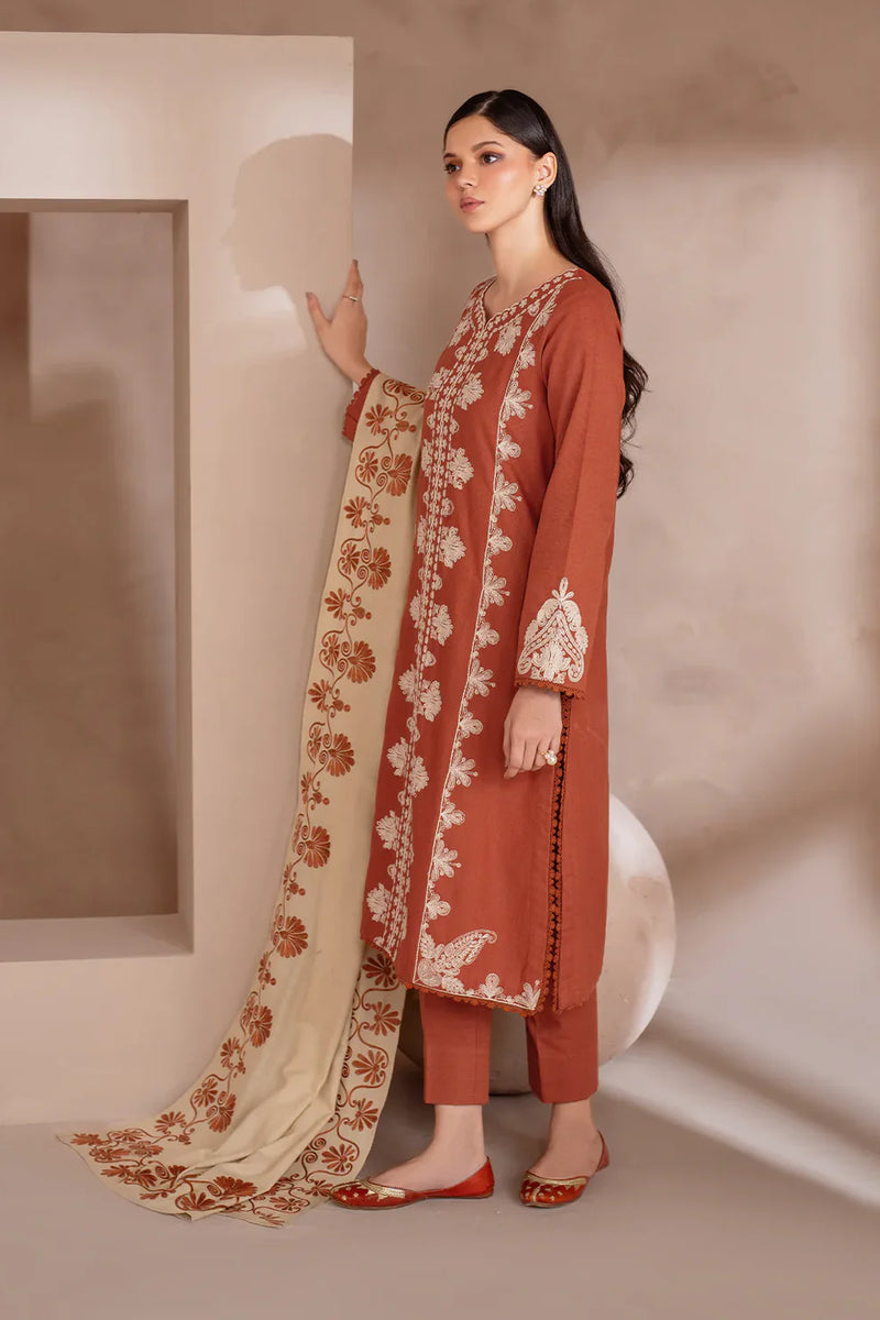 IZNIK- UNSTITCHED 3PC DHANAK EMBROIDERED WITH DHANAK EMBROIDERED SHAWL - 4246